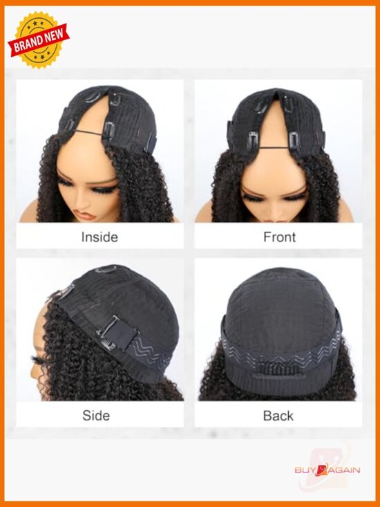 Kinky Curly V Part Human Hair Wig 180% Density Glueless Clip In